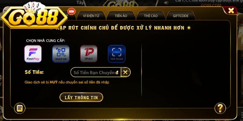Tổng hợp các phương thức nạp tiền tại hệ thống Go88